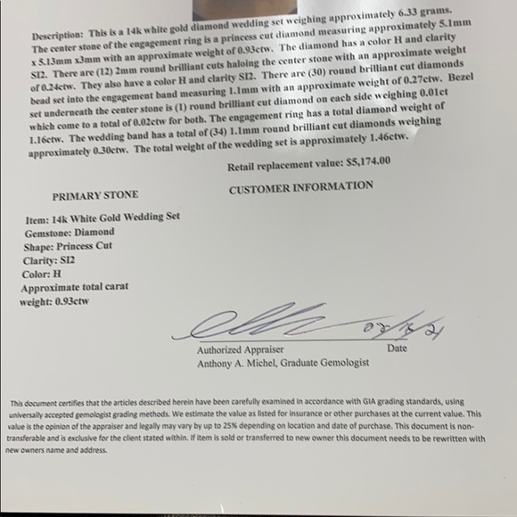 14K white gold diamonds bridal set - Picture 7 of 8